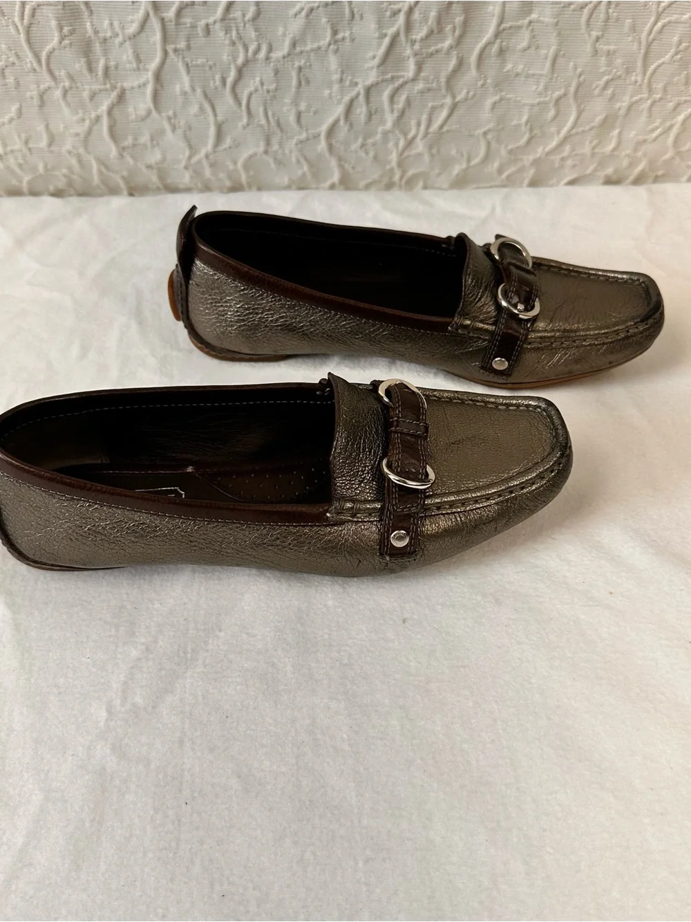 Coach Metallic Gray Leather Bit Loafers - Women's